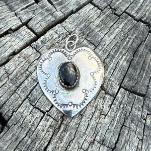 Sterling Silver Heart Pendant/Charm with Black Onyx Stone